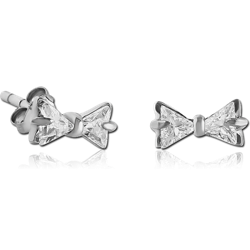 SURGICAL STEEL GRADE 316L JEWELED EAR STUDS PAIR - BOW SLIM