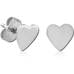 SURGICAL STEEL GRADE 316L EAR STUDS PAIR - HEART FLAT