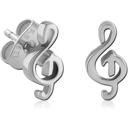 SURGICAL STEEL GRADE 316L EAR STUDS PAIR - MUSIC NOTE