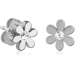 SURGICAL STEEL GRADE 316L JEWELED EAR STUDS PAIR - FLOWER