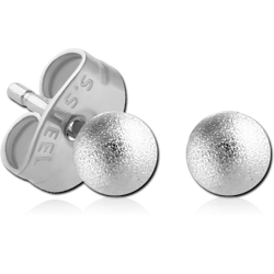 SURGICAL STEEL GRADE 316L EAR STUDS PAIR - SANDBLAST BALL 6MM