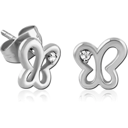 SURGICAL STEEL GRADE 316L JEWELED EAR STUDS PAIR