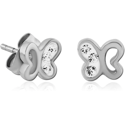 SURGICAL STEEL GRADE 316L CRYSTALINE JEWELED EAR STUDS PAIR