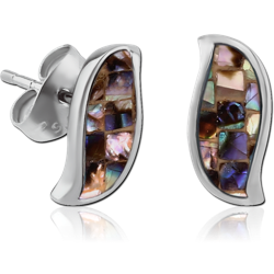 SURGICAL STEEL GRADE 316L ORGANIC SYNTHETIC MOTHER OF PEARL MOSAIC EAR STUDS