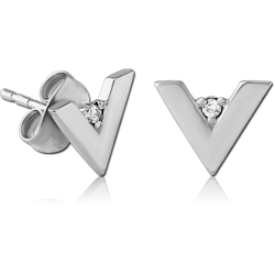 SURGICAL STEEL GRADE 316L JEWELED EAR STUDS PAIR