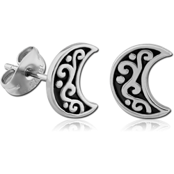 SURGICAL STEEL GRADE 316L EAR STUDS PAIR-MOON