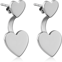 SURGICAL STEEL GRADE 316L BACK EARRINGS WITH STUD PAIR - HEARTS