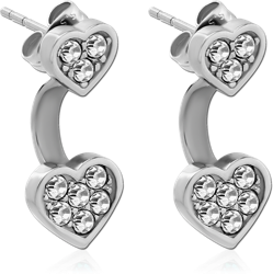 SURGICAL STEEL GRADE 316L JEWELED BACK EARRINGS WITH STUD PAIR - HEART