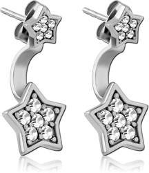 SURGICAL STEEL GRADE 316L JEWELED BACK EARRINGS WITH STUD PAIR - STAR