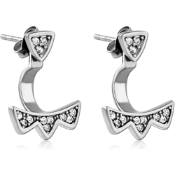 SURGICAL STEEL GRADE 316L JEWELED BACK EARRINGS WITH STUD PAIR - TRIANGLE