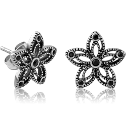 SURGICAL STEEL GRADE 316L JEWELED EAR STUDS - FLOWER