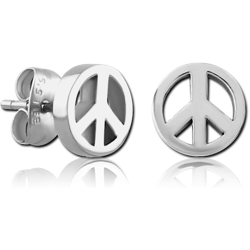 SURGICAL STEEL GRADE 316L EAR STUDS -  PEACE SIGN