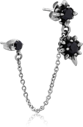 SURGICAL STEEL GRADE 316L JEWELED EAR STUDS WITH CONNECTING CHAIN