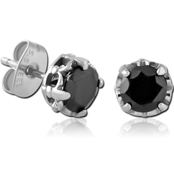 SURGICAL STEEL GRADE 316L JEWELED EAR STUDS PAIR - FLEUR DE LIS