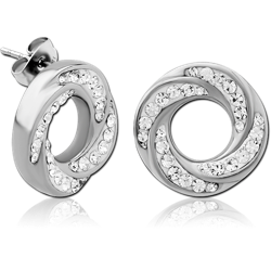 SURGICAL STEEL GRADE 316L CRYSTALINE JEWELED EAR STUDS PAIR - SPIRAL