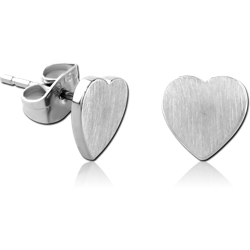 SURGICAL STEEL GRADE 316L EAR STUDS PAIR - HEART FLAT