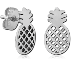 SURGICAL STEEL GRADE 316L EAR STUDS PAIR - PINEAPPLE