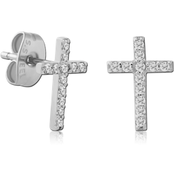 SURGICAL STEEL GRADE 316L EAR STUDS PAIR - CROSS