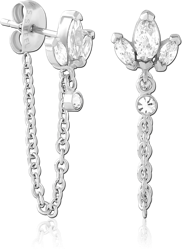 SURGICAL STEEL GRADE 316L JEWELED EAR STUDS PAIR