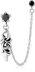 SURGICAL STEEL GRADE 316L JEWELED EAR STUDS WITH CONNECTING CHAIN