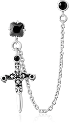 SURGICAL STEEL GRADE 316L JEWELED EAR STUDS WITH CONNECTING CHAIN