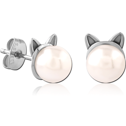 SURGICAL STEEL GRADE 316L EAR STUDS PAIR WITH SYNTATIC PEARL