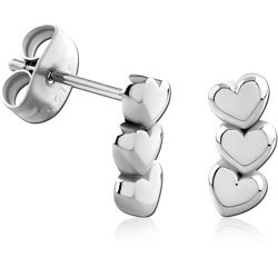 SURGICAL STEEL GRADE 316L JEWELED EAR STUDS PAIR - HEART