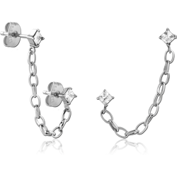 SURGICAL STEEL GRADE 316L JEWELED EAR STUDS PAIR