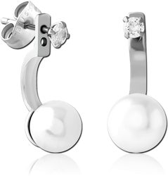 SURGICAL STEEL GRADE 316L JEWELED BACK EARRINGS WITH STUD PAIR