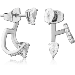 SURGICAL STEEL GRADE 316L JEWELED BACK EARRINGS WITH STUD PAIR