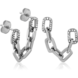 SURGICAL STEEL GRADE 316L EAR STUDS WITH CHAIN
