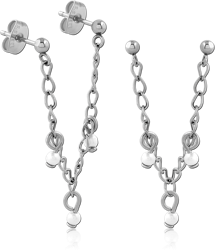 SURGICAL STEEL GRADE 316L EAR STUDS WITH CHAIN
