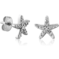 SURGICAL STEEL GRADE 316L JEWELED EAR STUDS PAIR