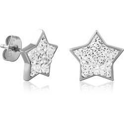 SURGICAL STEEL GRADE 316L CRYSTALINE JEWELED EAR STUDS PAIR - STAR
