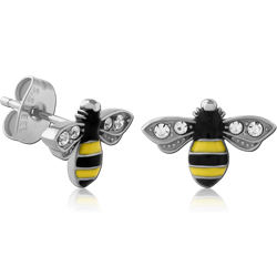 SURGICAL STEEL GRADE 316L JEWELED EAR STUDS PAIR