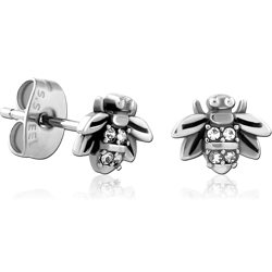 SURGICAL STEEL GRADE 316L JEWELED EAR STUDS PAIR