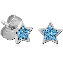 PAIR OF SURGICAL STEEL GRADE 316L CRYSTALINE JEWELED EAR STUDS-STAR