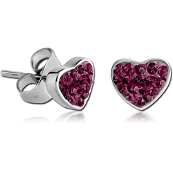 PAIR OF SURGICAL STEEL GRADE 316L CRYSTALINE JEWELED EAR STUDS-HEART