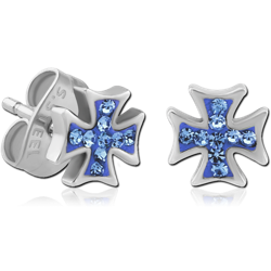 PAIR OF SURGICAL STEEL GRADE 316L CRYSTALINE JEWELED EAR STUDS-PLUS