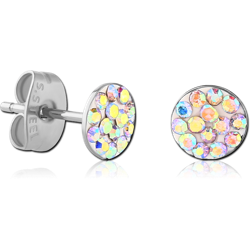 SURGICAL STEEL GRADE 316L VALUE JEWELED ROUND EAR STUDS PAIR