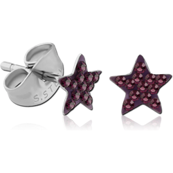 SURGICAL STEEL GRADE 316L VALUE JEWELED STAR EAR STUDS PAIR