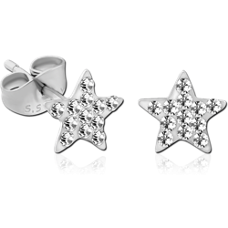 SURGICAL STEEL GRADE 316L VALUE JEWELED STAR EAR STUDS PAIR