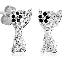 SURGICAL STEEL GRADE 316L VALUE JEWELED CAT EAR STUDS PAIR