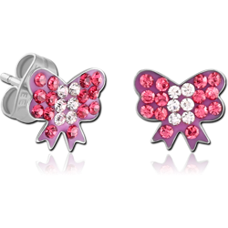 SURGICAL STEEL GRADE 316L VALUE JEWELED BOW EAR STUDS PAIR