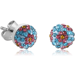 SURGICAL STEEL GRADE 316L VALUE JEWELED ROUND EAR STUDS PAIR