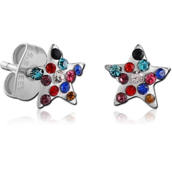 SURGICAL STEEL GRADE 316L VALUE JEWELED STAR EAR STUDS PAIR