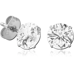PAIR OF SURGICAL STEEL GRADE 316L ROUND PRONG SET JEWELED EAR STUDS