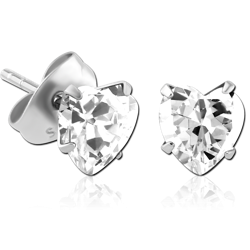 PAIR OF SURGICAL STEEL GRADE 316L HEART PRONG SET JEWELED EAR STUDS