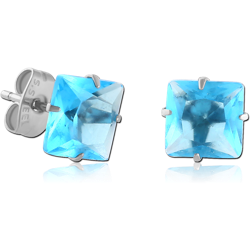PAIR OF SURGICAL STEEL GRADE 316L SQUARE PRONG SET JEWELED EAR STUDS