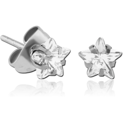 PAIR OF SURGICAL STEEL GRADE 316L STAR PRONG SET JEWELED EAR STUDS